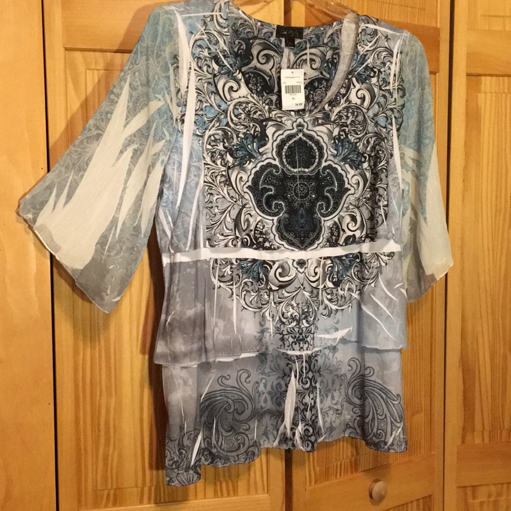 Print tiered knit top